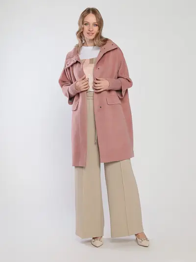 Пальто прямого кроя из смесовой шерсти розового цвета